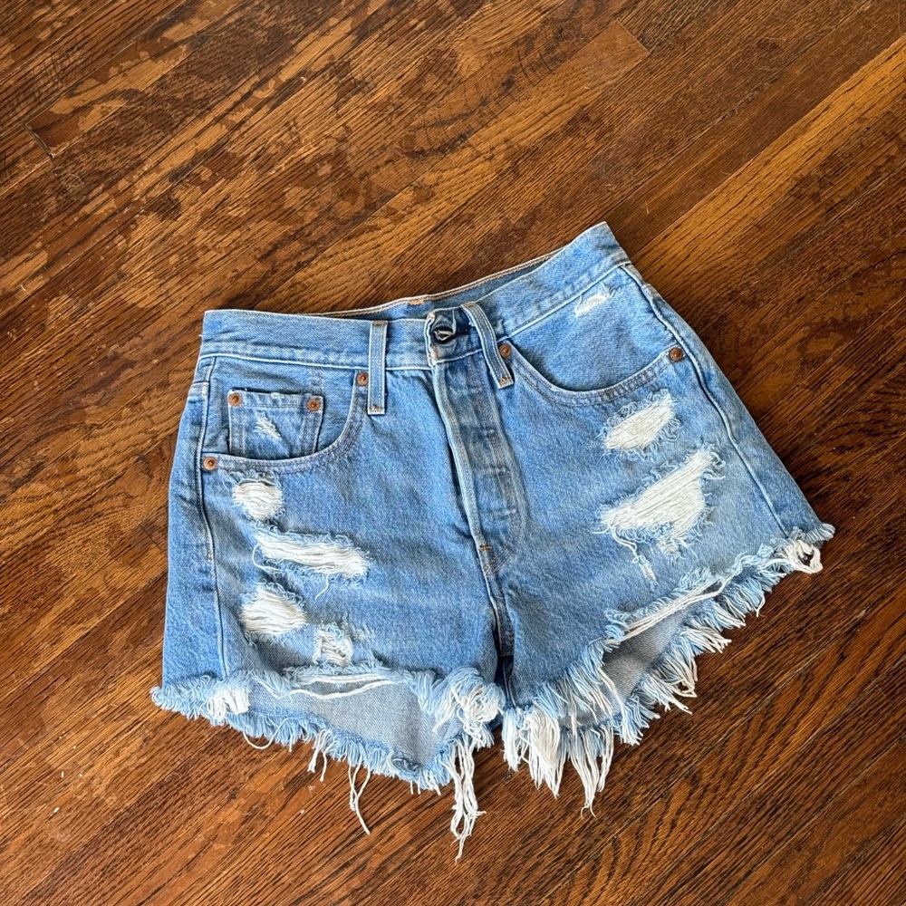 Levi's Blue Frayed Jean Shorts